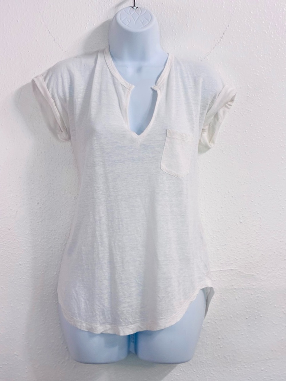 Madewell Superdry White Burnout Notch Neck Pocket T-shirt Sz.XS